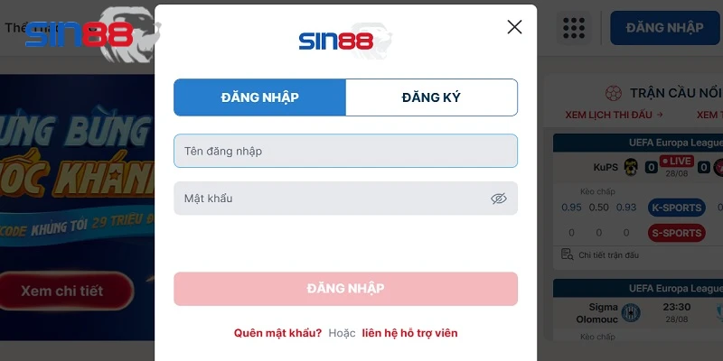 Các bước đăng nhập SIN88 cơ bản