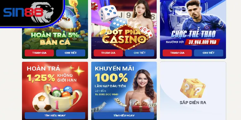 SIN88 với các khuyến mãi hấp dẫn đang có mặt